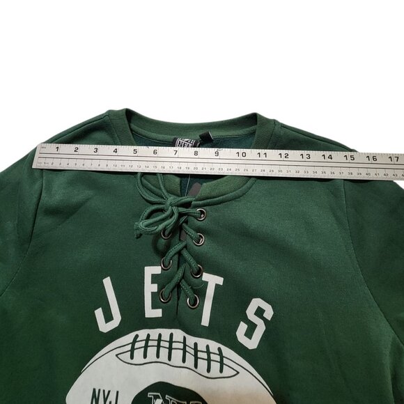 New York Jets Sweatshirt Women's Medium Green NFL Team Apparel V Neck Drawstring - Picture 5 of 10